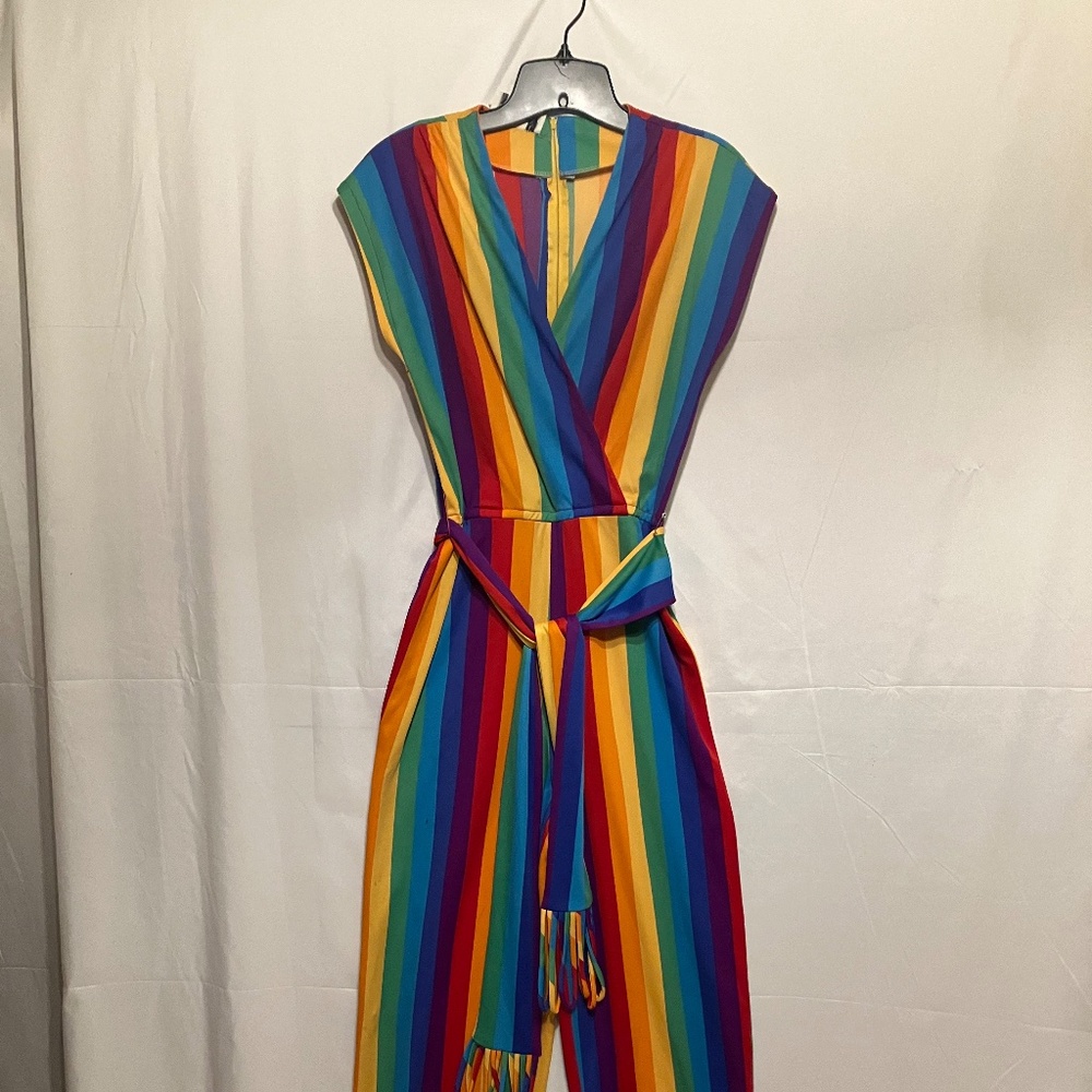 Vintage 60s jumpsuit Julie Miller Rainbow stripe vintage size 10 Polyester knit